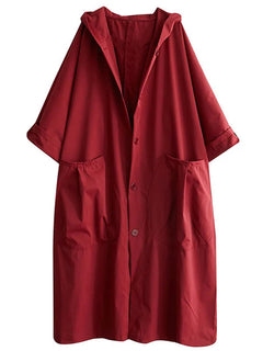 Frieda | Langer Kapuzen-Trenchcoat in Oversized-Passform in Rot