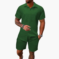 Friedrich | Herren Kurzarm Hemd Shorts Set in Dunkelgrün