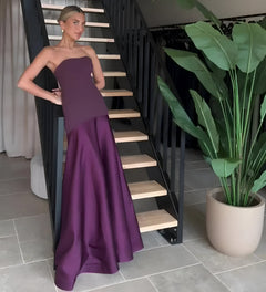 Anastasie | Sexy Luxus Patchwork Trägerloses Maxikleid in Lila