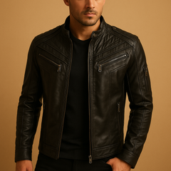 Jasper | Wattierte Lederjacke mit Stehkragen für Herren in Kaffee
