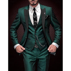Antonio | 3-teiliges Leinenset für Herren – Blazer, Weste & Hose in Dunkelgrün