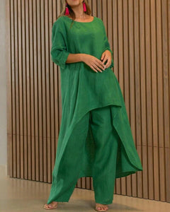 Oversized-Blusen- und Hosen-Set für Damen in Grün