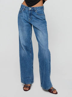 Greta | Weite High-Waist Jeans mit Geradem Bein in Blau