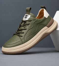 Grove | Herren gearbeitete Leder Sneaker Schnürschuhe in Grün