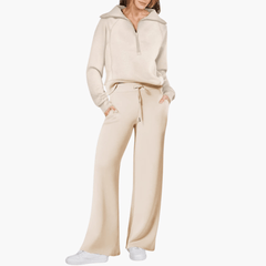 Gwendolyn | Damen Kapuzenpullover Jogginghose Set in Beige