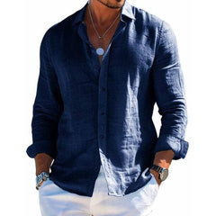 Hagen | Herren Langarm Casual Knopf Hemd in Marineblau
