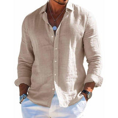 Hagen | Herren Langarm Casual Knopf Hemd in Khaki