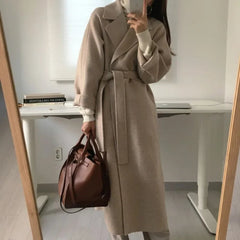 Hannah | Damen Klassischer Reverskragen Gürtel Mantel in Beige