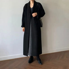 Hannah | Damen Klassischer Reverskragen Gürtel Mantel in Schwarz