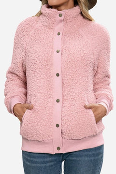 Hannah | Damen Gemütliche Langärmlige Sherpa Jacke in Rosa