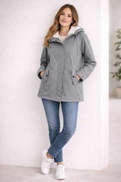 Helena | Lange Winterjacke mit Kapuze in Grau