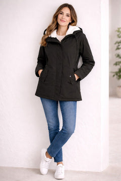 Helena | Lange Winterjacke mit Kapuze in Schwarz