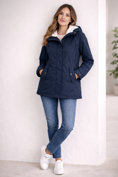 Helena | Lange Winterjacke mit Kapuze in Marineblau