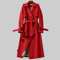Helga | Langer Trenchcoat mit Gürtel in Rot