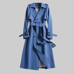 Helga | Langer Trenchcoat mit Gürtel in Blau