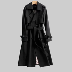 Helga | Langer Trenchcoat mit Gürtel in Schwarz