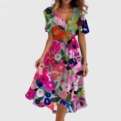 Helga | Florales V-Ausschnitt Midikleid in Mehrfarbig Floral
