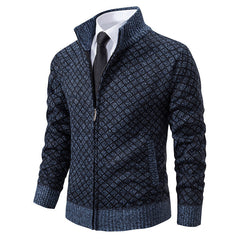 Hendrik | Herren stilvolle Strickjacke mit Zipper in Blau-Grau
