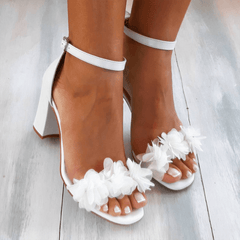 Damen Hochhackige Formelle Sandalen mit Blumendekor für Sommer in Weiß