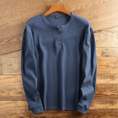 Torsten | Herren Casual Waffelstrick Henleyshirt in Blau