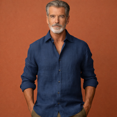 Harry | Herren Leinen Relaxed Fit Hemd in Marineblau