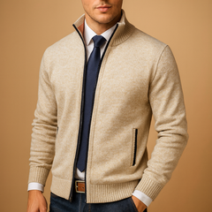 Frank | Herren Strick Reissverschluss Pullover in Beige