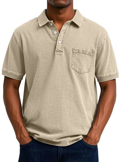 Herren bequemes Denim-Poloshirt | Kurzarm