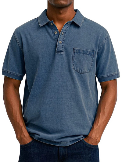 Herren bequemes Denim-Poloshirt | Kurzarm