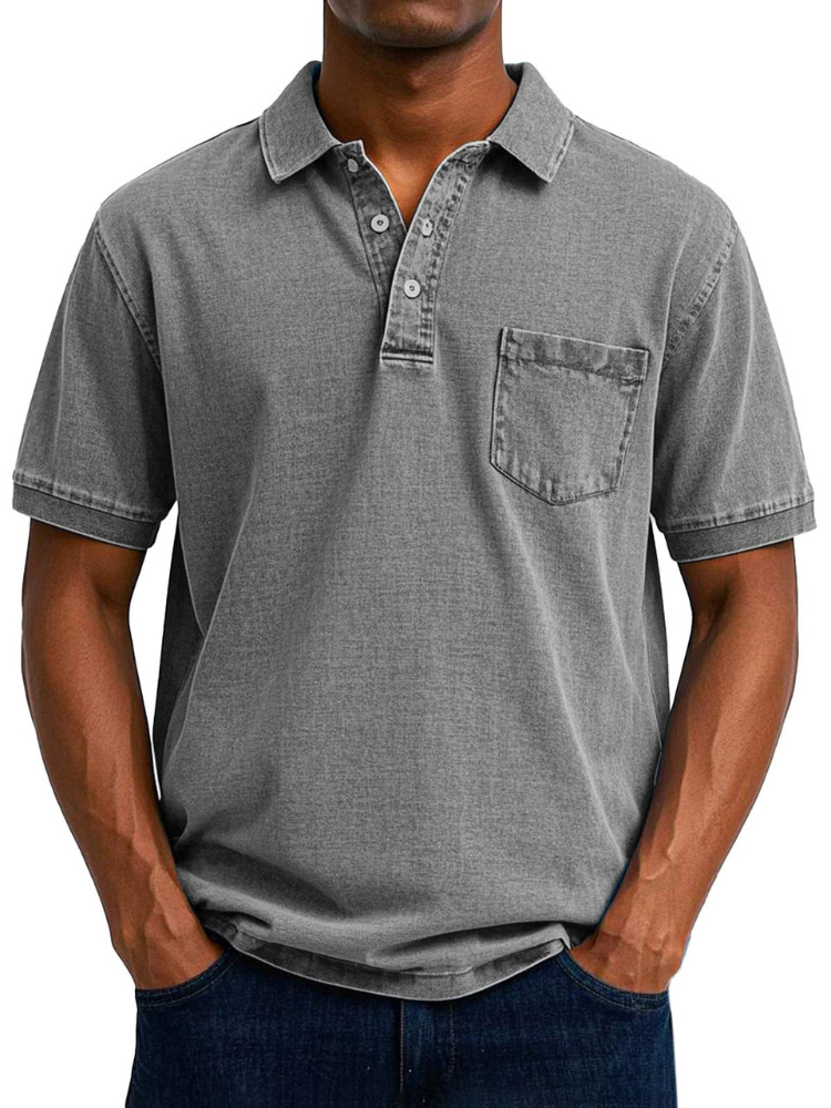 Herren bequemes Denim-Poloshirt | Kurzarm