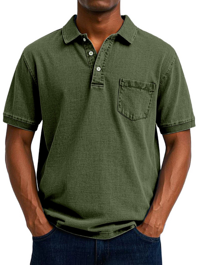 Herren bequemes Denim-Poloshirt | Kurzarm
