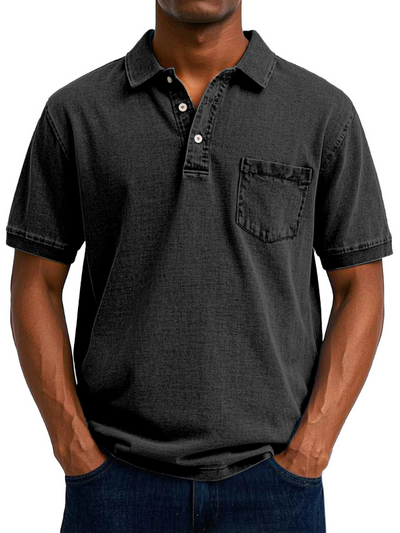 Herren bequemes Denim-Poloshirt | Kurzarm