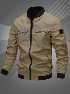 Simon | Herren Bomber Jacket Lässige Polyester Collegejacke Mit Baseball-Kragen in Khaki 1