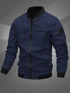 Simon | Herren Bomber Jacket Lässige Polyester Collegejacke Mit Baseball-Kragen in Marineblau