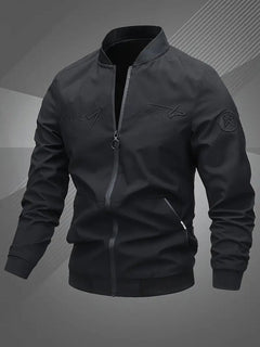 Simon | Herren Bomber Jacket Lässige Polyester Collegejacke Mit Baseball-Kragen in Schwarz