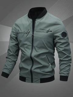 Simon | Herren Bomber Jacket Lässige Polyester Collegejacke Mit Baseball-Kragen in Armeegrün
