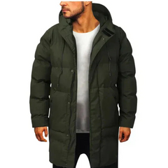 Herren elegante Winterjacke mit Kapuze | Langer in Armeegrün