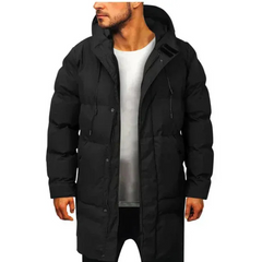 Herren elegante Winterjacke mit Kapuze | Langer in Schwarz