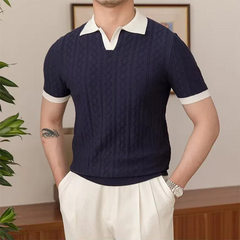 Herren elegantes Jacquard-Poloshirt | Kurzarm in Marineblau