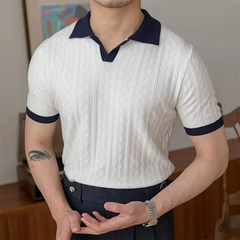 Herren elegantes Jacquard-Poloshirt | Kurzarm in Weiß