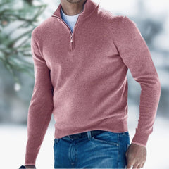 Alexander | Herren Feinstrick Pullover mit Viertelreißverschluss in Rosa