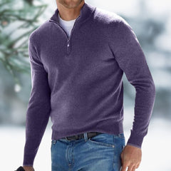 Alexander | Herren Feinstrick Pullover mit Viertelreißverschluss in Lila
