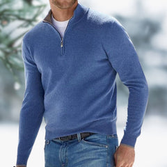 Alexander | Herren Feinstrick Pullover mit Viertelreißverschluss in Blau