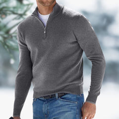 Alexander | Herren Feinstrick Pullover mit Viertelreißverschluss in Grau
