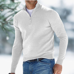 Alexander | Herren Feinstrick Pullover mit Viertelreißverschluss in Weiß
