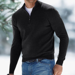 Alexander | Herren Feinstrick Pullover mit Viertelreißverschluss in Schwarz