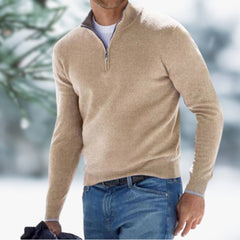 Alexander | Herren Feinstrick Pullover Viertelreißverschluss Knit Sweater in Aprikose