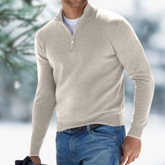 Alexander | Herren Feinstrick Pullover mit Viertelreißverschluss in Khaki