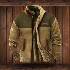 Alexander | Herren Fleece-Outdoorjacke mit Azteken-Muster Sherpa-Futter Reißverschluss in Braun