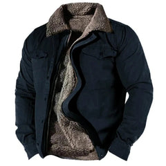 Elias | Herren Fleecegefütterter Western-Cardigan Sherpa-Kragen Knopfleiste in Marineblau