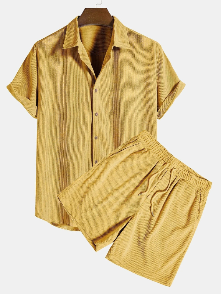 Herren geripptes Kurzarmhemd- und Shorts-Set | Moderner